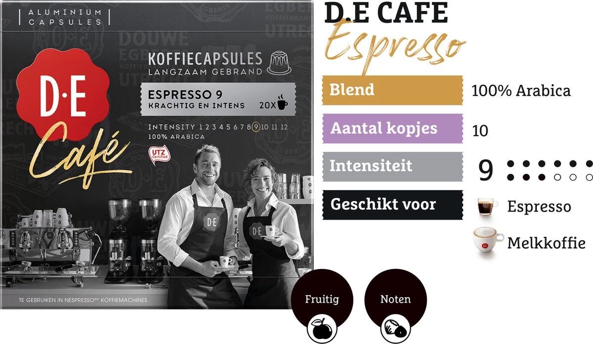 Douwe Egberts D.E Café Espresso Koffiecups - Intensiteit 9/12 - 10 X 20 Capsules - Afbeelding 4
