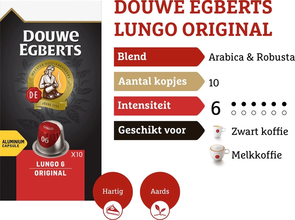 Douwe Egberts Lungo Original Koffiecups - Intensiteit 6/12 - 10 X 10 Capsules - Afbeelding 4