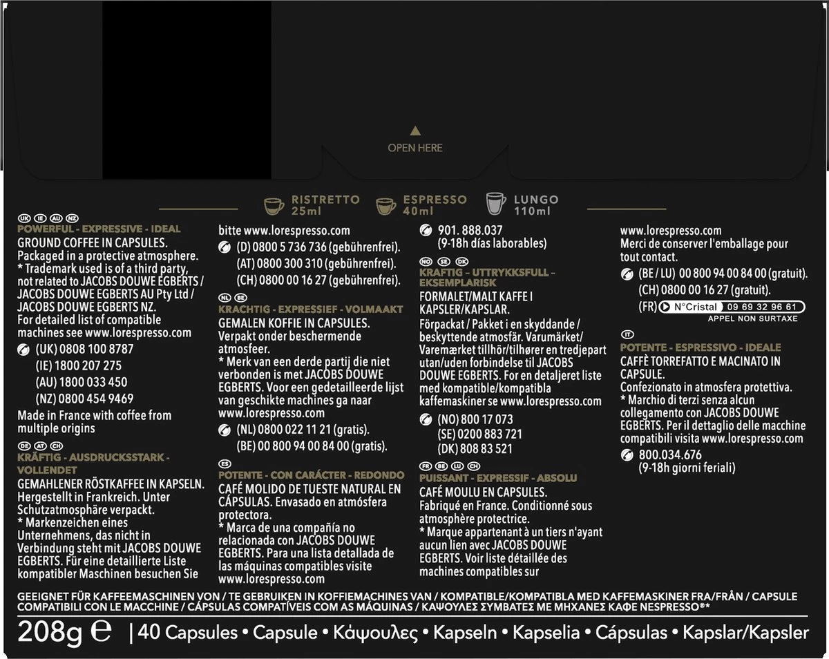 L'OR Espresso Ristretto Koffiecups - Intensiteit 11/12 - 4 X 40 Capsules - Afbeelding 3